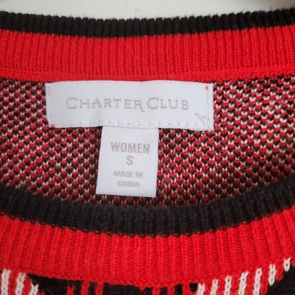 Charter Club Red Black White Plaid Crew Neck Long Sleeve Pullover Sweater Small - Picture 9 of 12